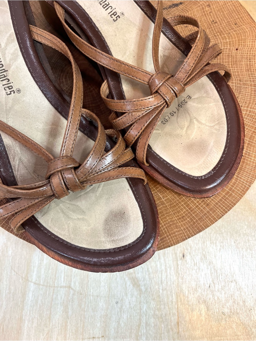 Vintage No Boundaries Leather Wooden Wedge Sandals - Size 7.5 - Boho Y2K - Picture 12 of 15